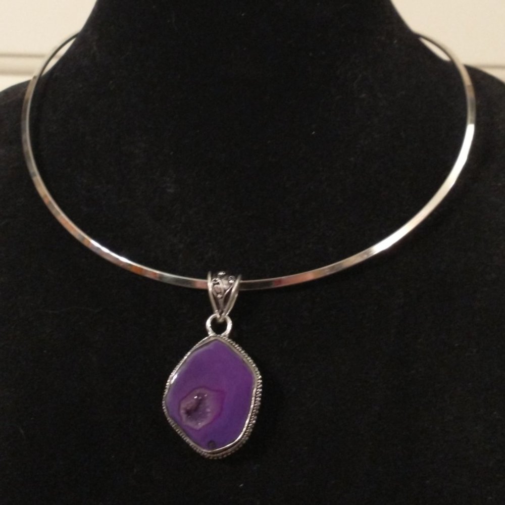 Purple Agate Druzy Pendant